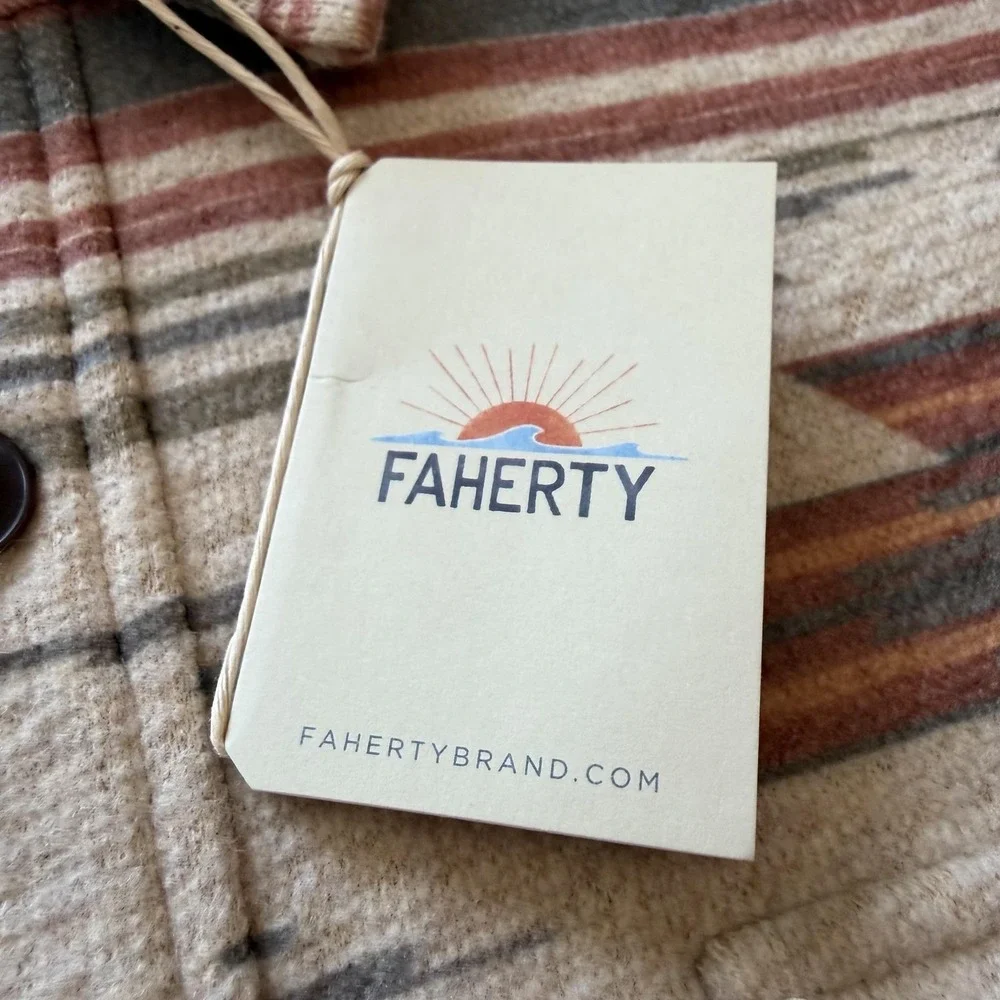 Faherty Mens XL Canyon Overshirt Thunderbird Fleece Jacket Beige MKG2008-THF